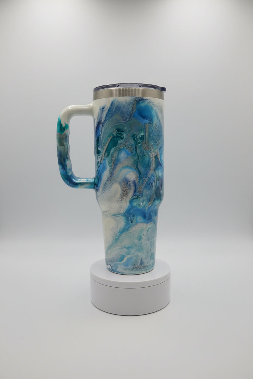 32oz Blue Marble Sparkle Tumbler
